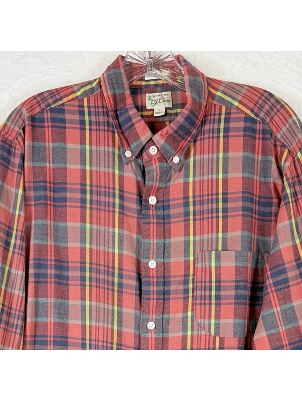 J Crew Indian Madras Shirt Large Slim Fit Plaid Mens Long Sleeve Button Up